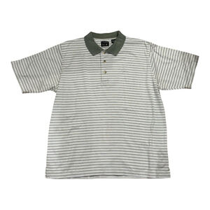 DLX Golf Polo Shirt Mens Medium Green White Striped Double Mercerized Cotton